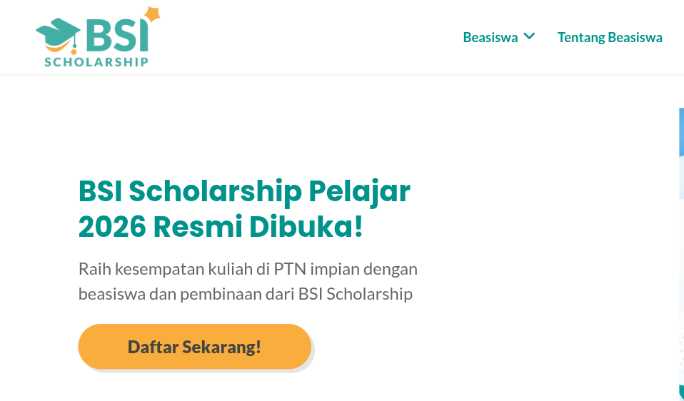 Pendaftaran BSI Scholarship Pelajar 2026 Dibuka, Kesempatan Raih Beasiswa dan Pendampingan Masuk PTN